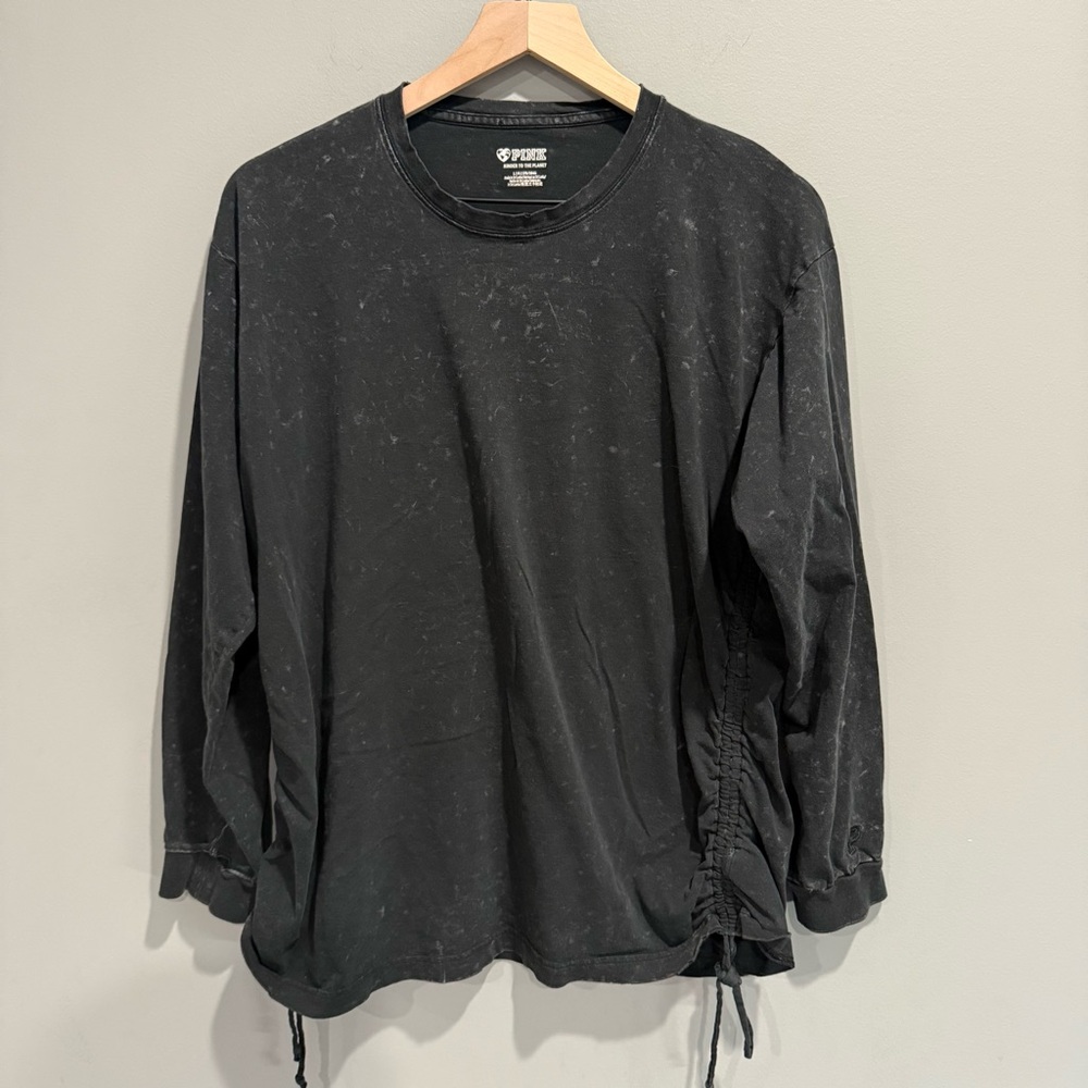 Victoria Secret Pink Black Ruched Side Long Sleeve Size Large